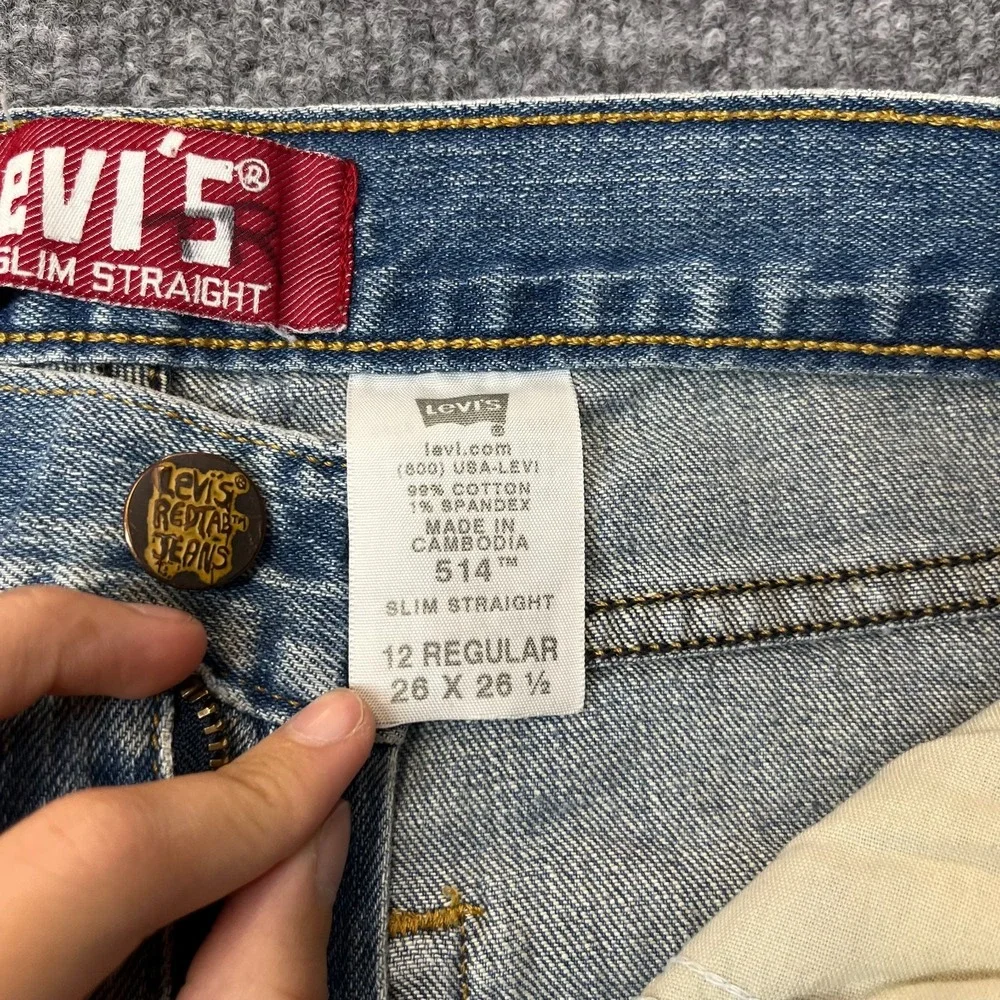 Levi's‎ 514 Slim Straight Jeans Kids Boys 12 REG Blue Denim Stretch Fit - 26X25